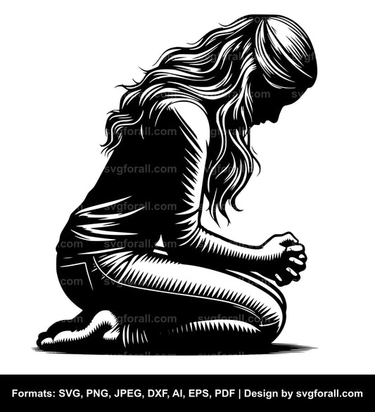 Kneeling Girl Black SVG