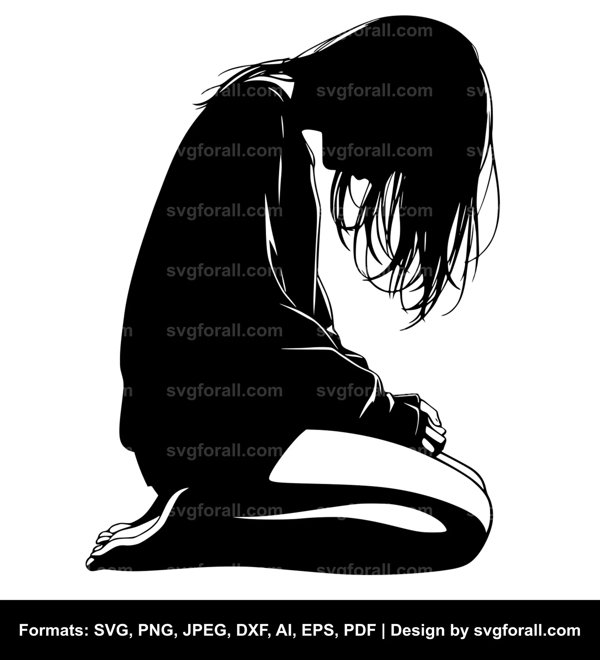 Kneeling Girl SVG Vector