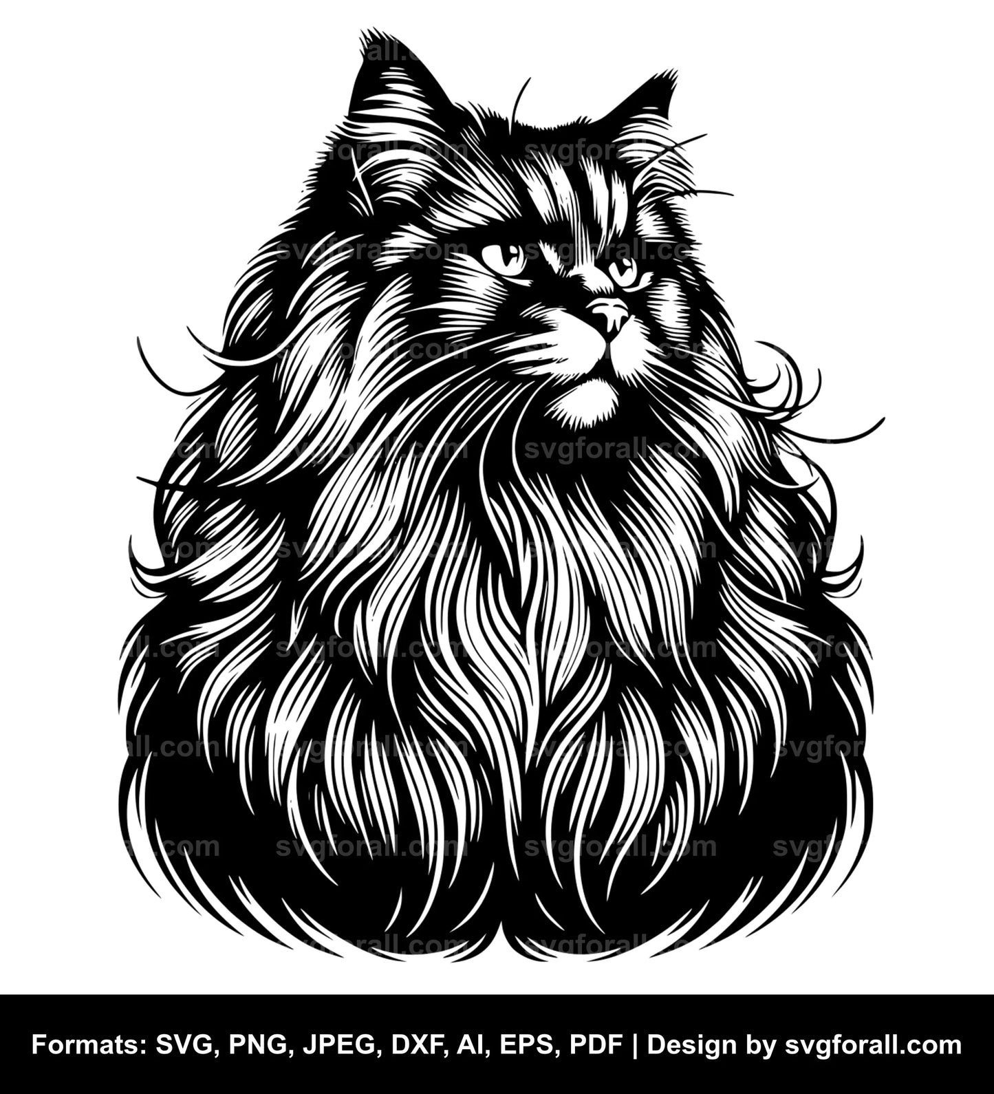 Long Haired Cat Black SVG