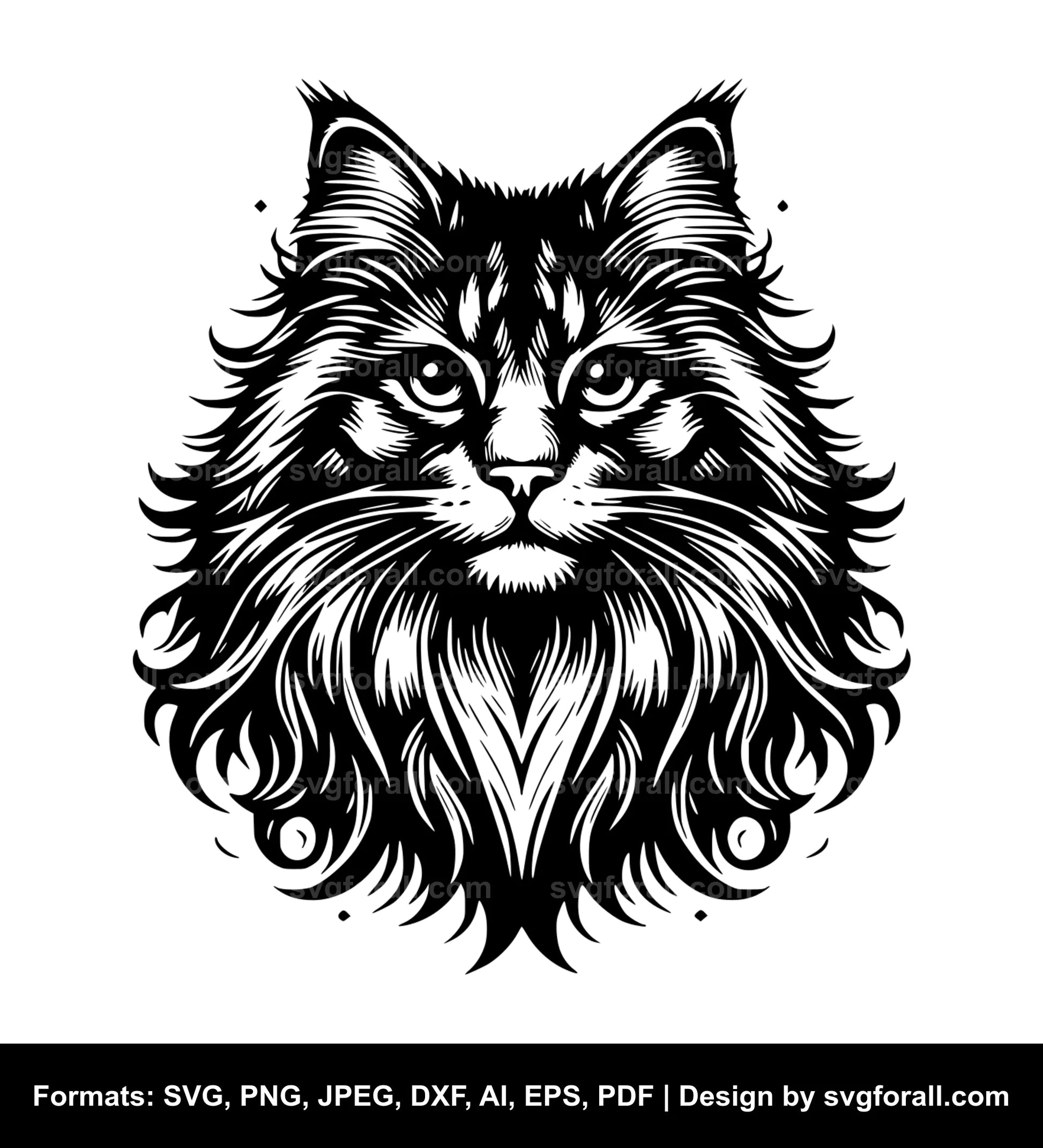 Long Haired Cat SVG Vector