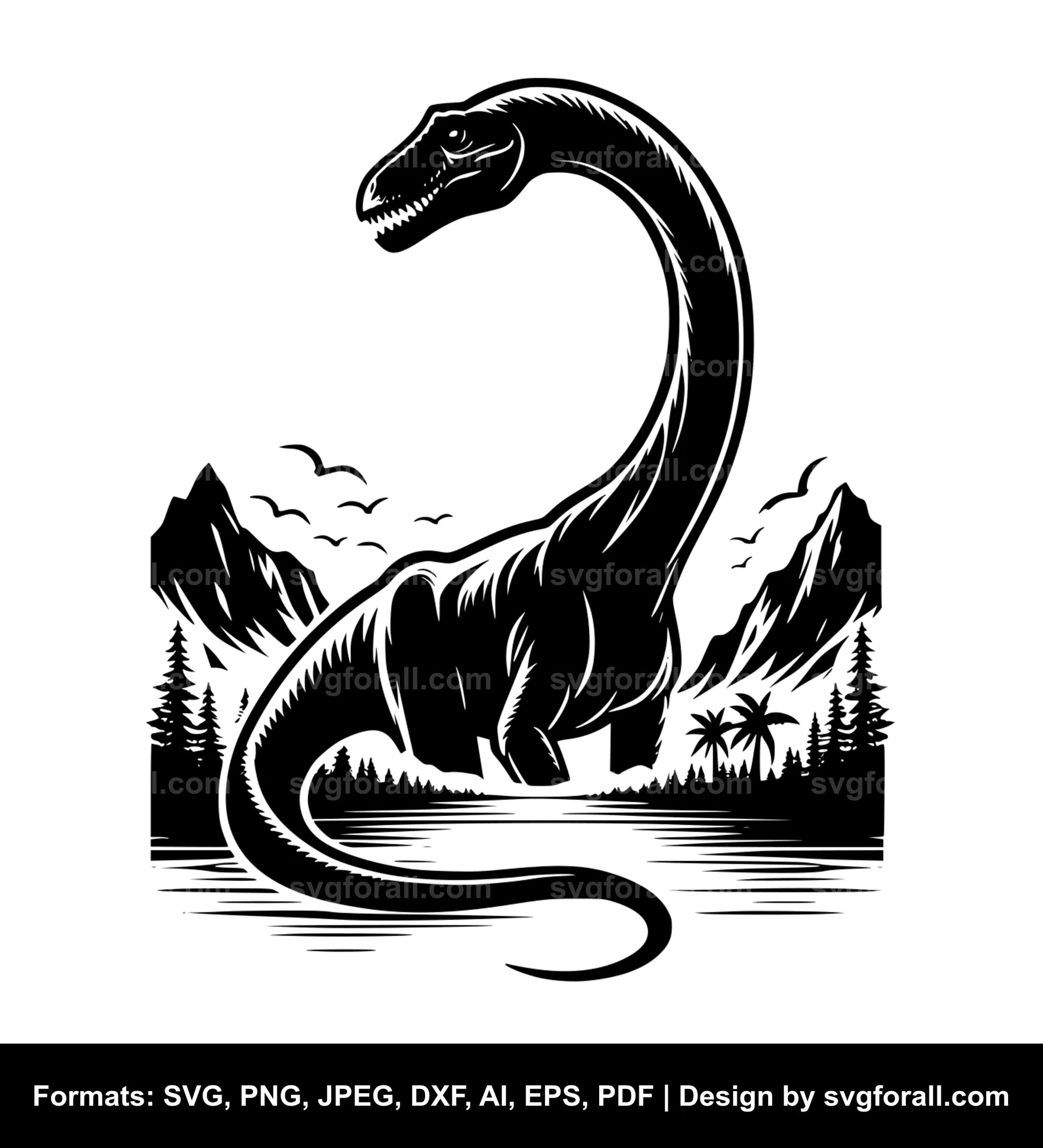 Long Neck Dinosaur Black SVG