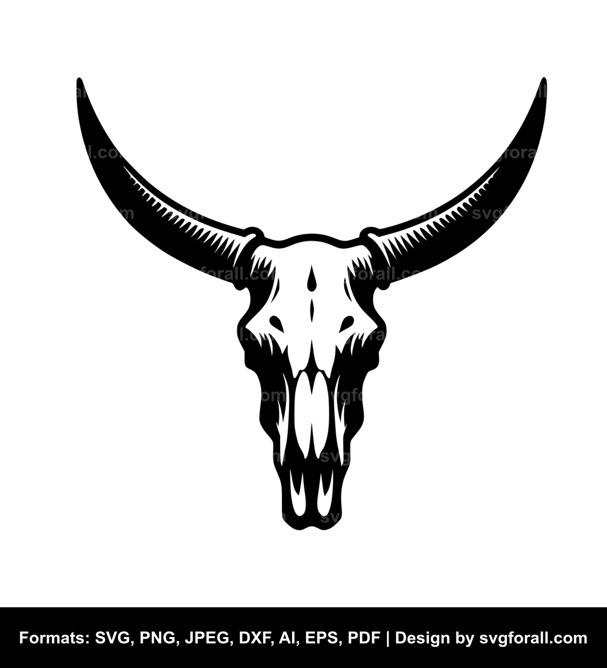 Longhorn Cow Skull Black SVG