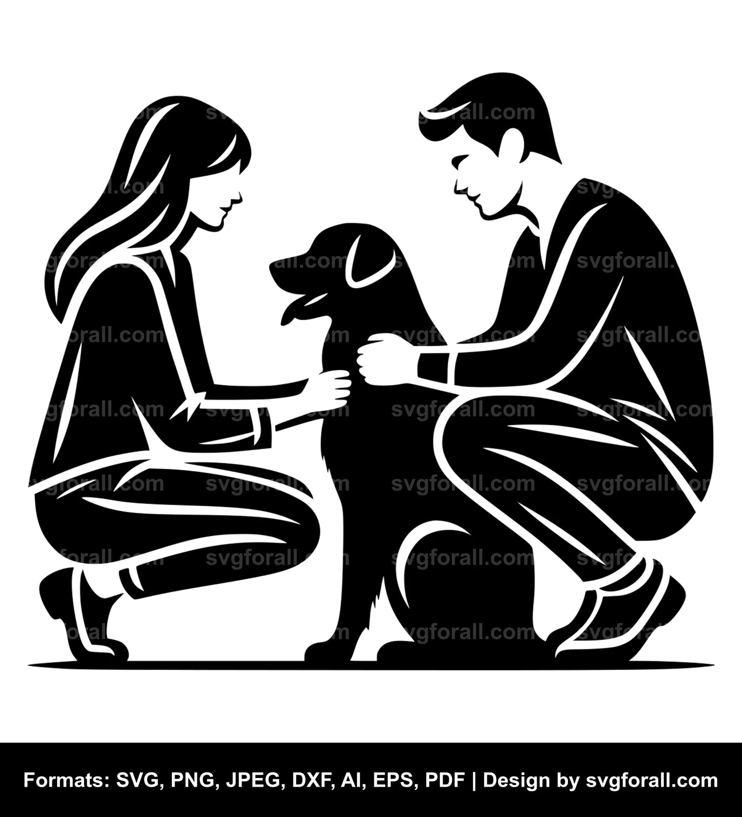 Man And Woman With Dog Black SVG