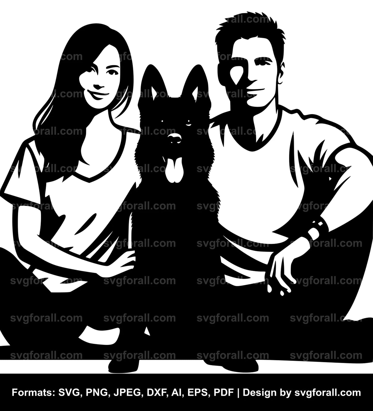 Man And Woman With Dog SVG File