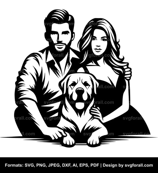 Man And Woman With Dog SVG Vector