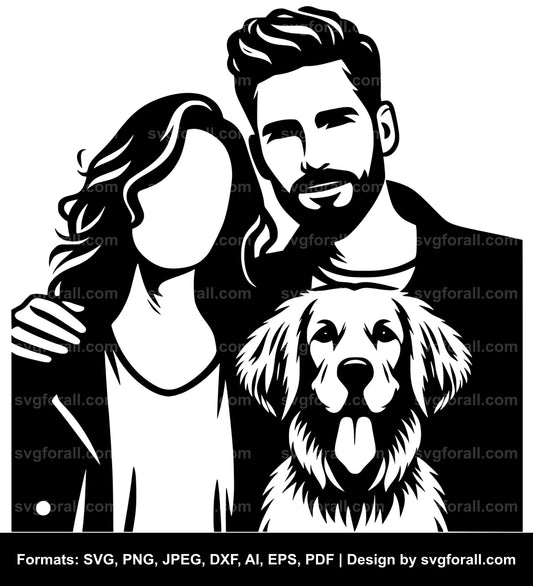 Man And Woman With Dog Vector SVG