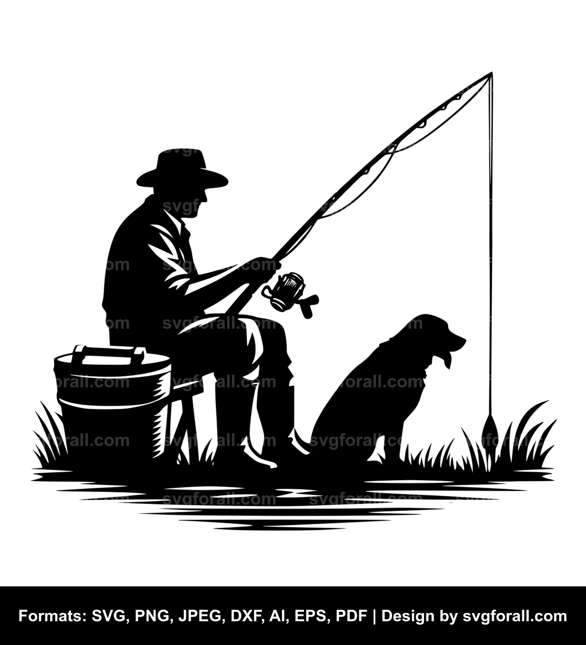 Man Fishing With Dog Clipart SVG