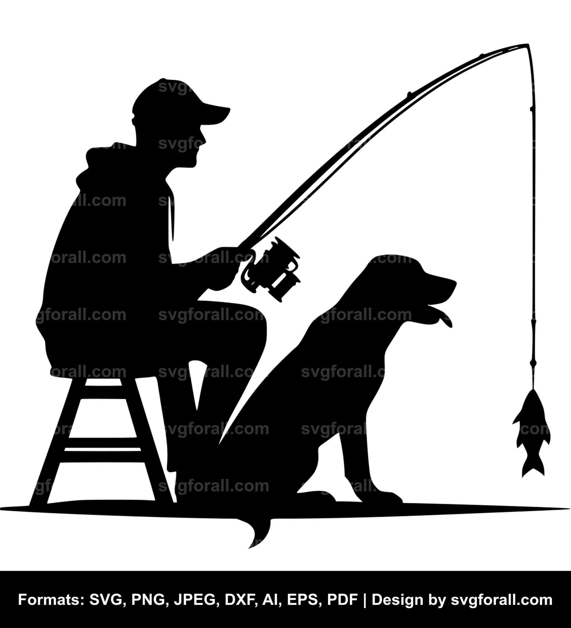 Man Fishing With Dog SVG