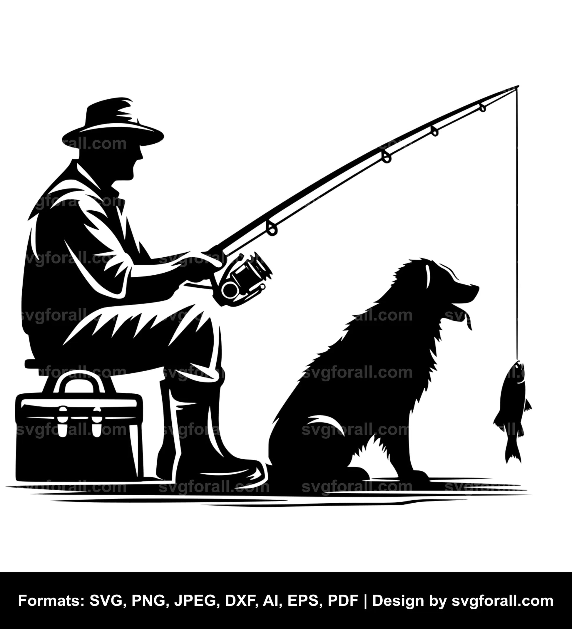 Man Fishing With Dog SVG Clipart