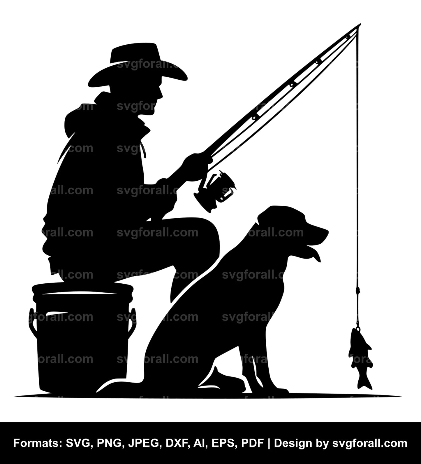 Man Fishing With Dog SVG Design