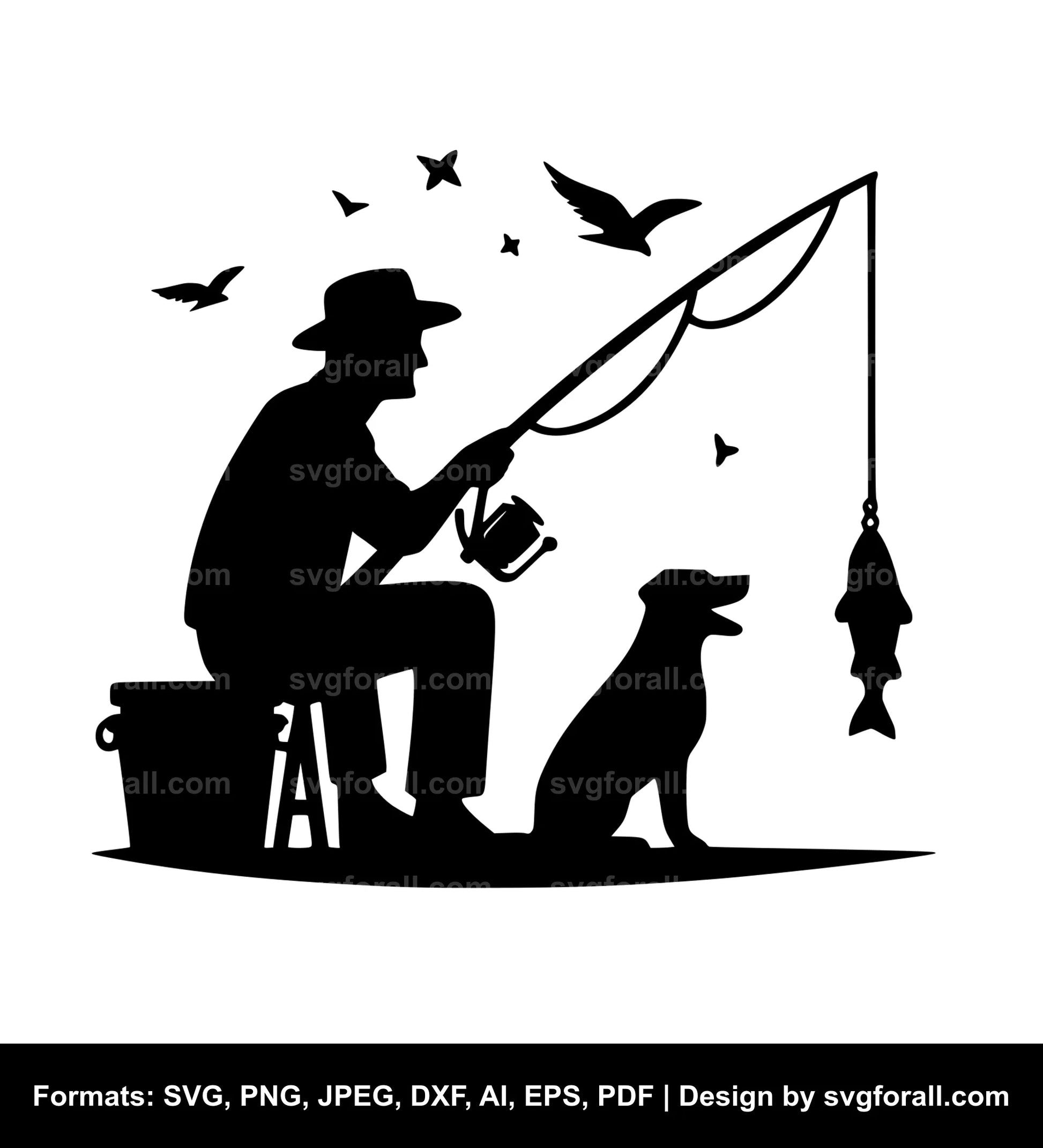 Man Fishing With Dog SVG Download