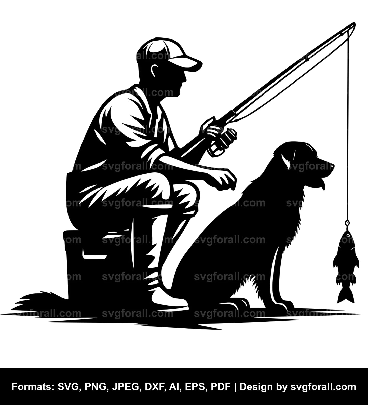 Man Fishing With Dog SVG File