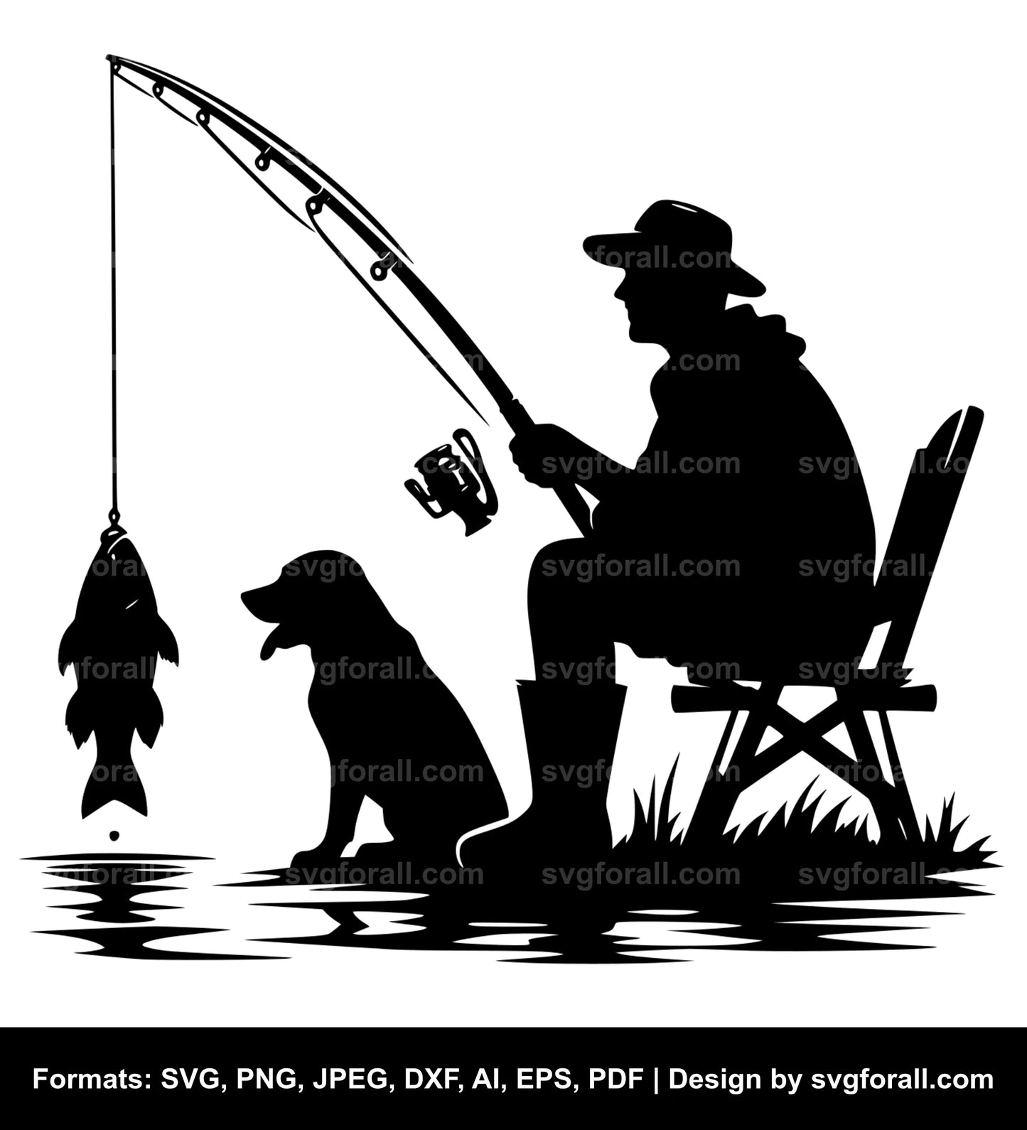 Man Fishing With Dog SVG PNG