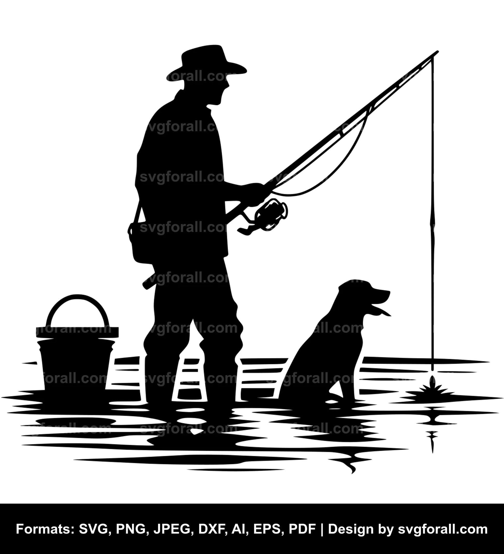 Man Fishing With Dog SVG Vector