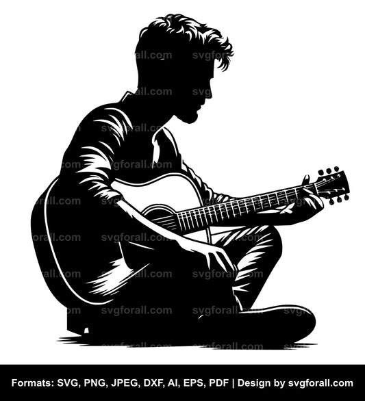 Man Holding Guitar Black SVG