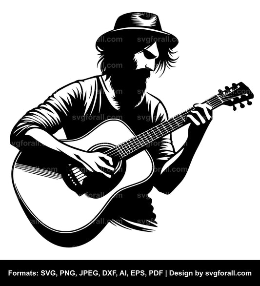 Man Holding Guitar SVG