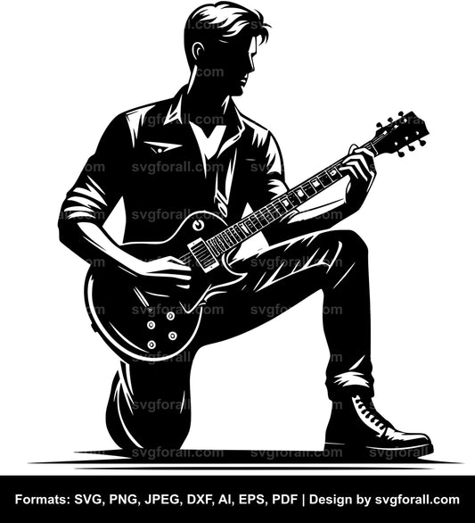 Man Holding Guitar SVG File