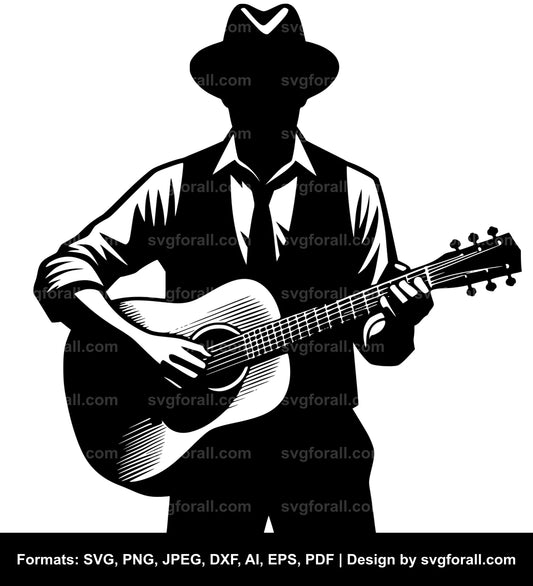 Man Holding Guitar SVG PNG