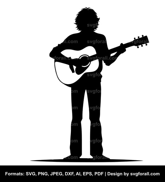 Man Holding Guitar SVG Vector