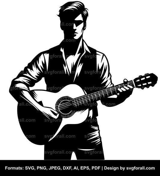 Man Holding Guitar Vector SVG