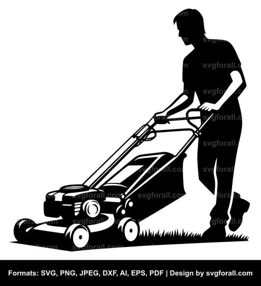 Man Mowing Vector SVG