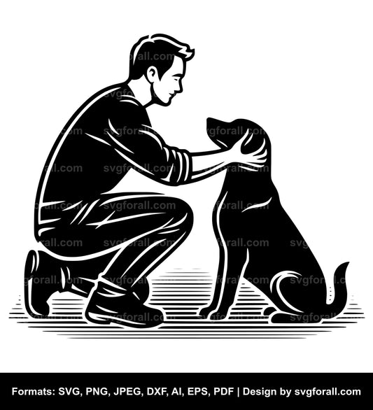 Man Petting Dog Black SVG