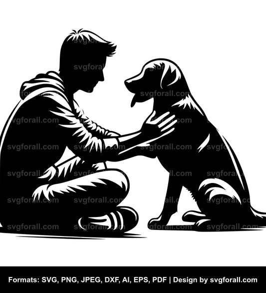 Man Petting Dog SVG