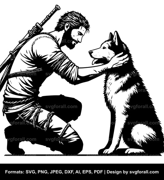 Man Petting Dog SVG File