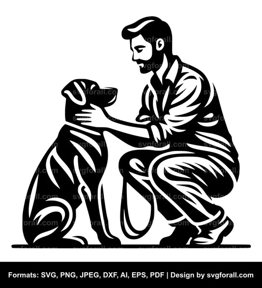 Man Petting Dog SVG Vector