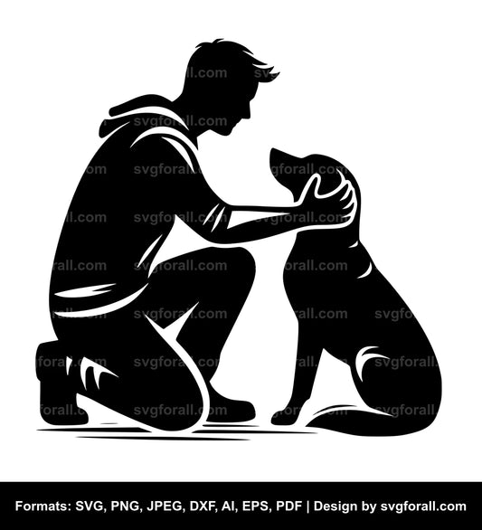 Man Petting Dog Vector SVG