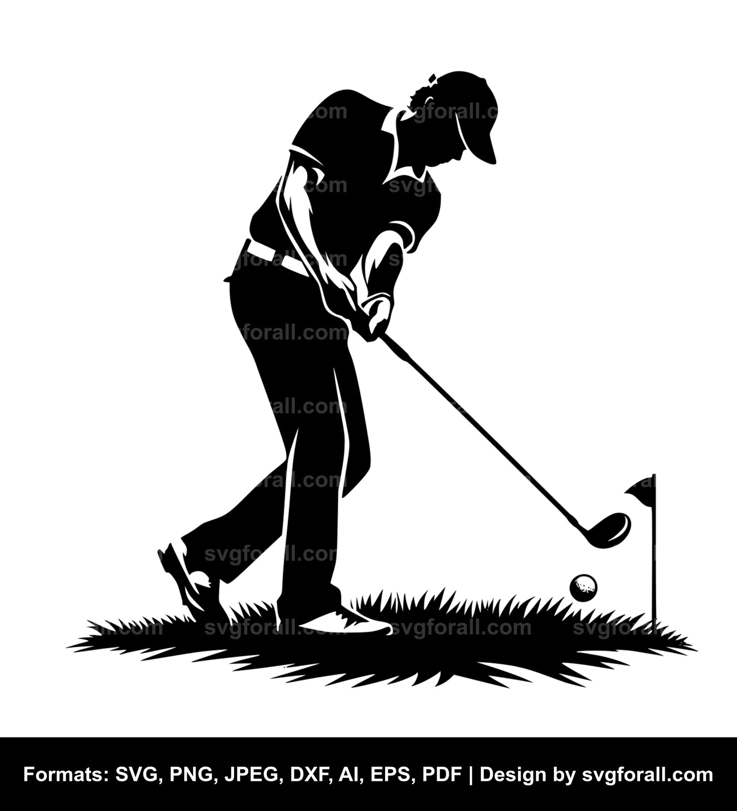 Man Playing Golf Black SVG