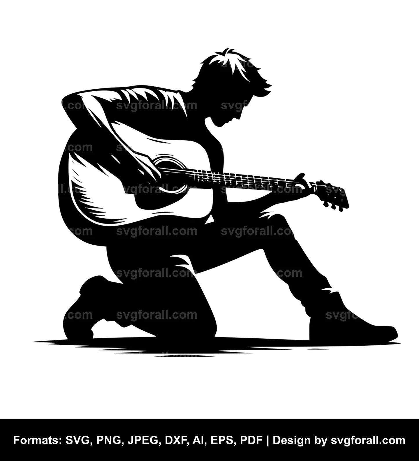 Man Playing Guitar Black SVG