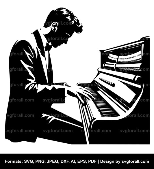 Man Playing Piano Black SVG