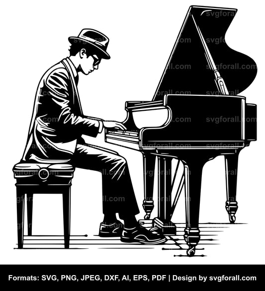 Man Playing Piano Vector SVG