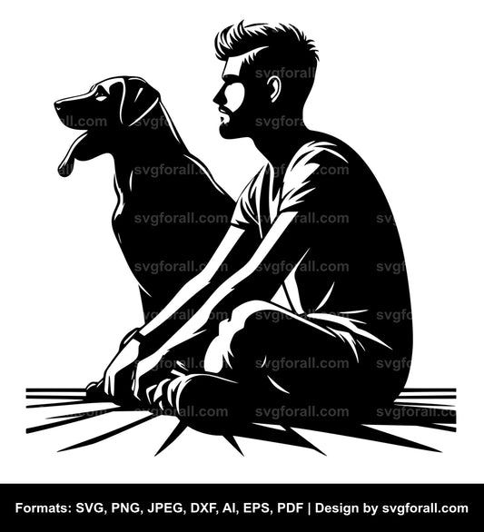 Man Sitting With Dog Black SVG