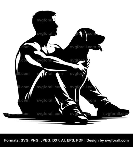 Man Sitting With Dog Cricut SVG