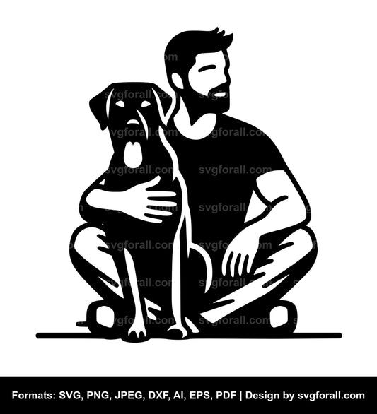 Man Sitting With Dog SVG File