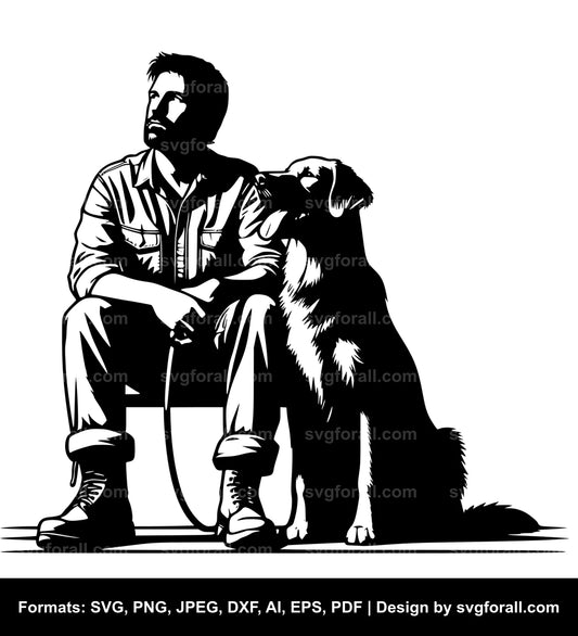 Man Sitting With Dog SVG PNG