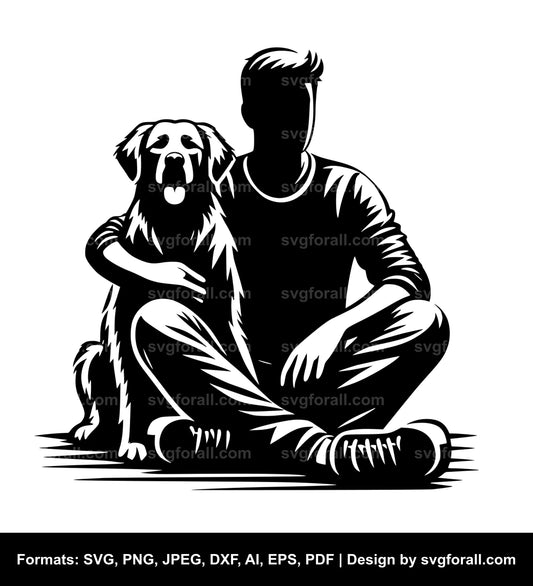 Man Sitting With Dog SVG Vector