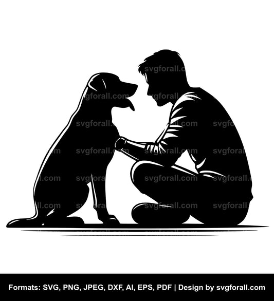 Man Sitting With Dog Vector SVG