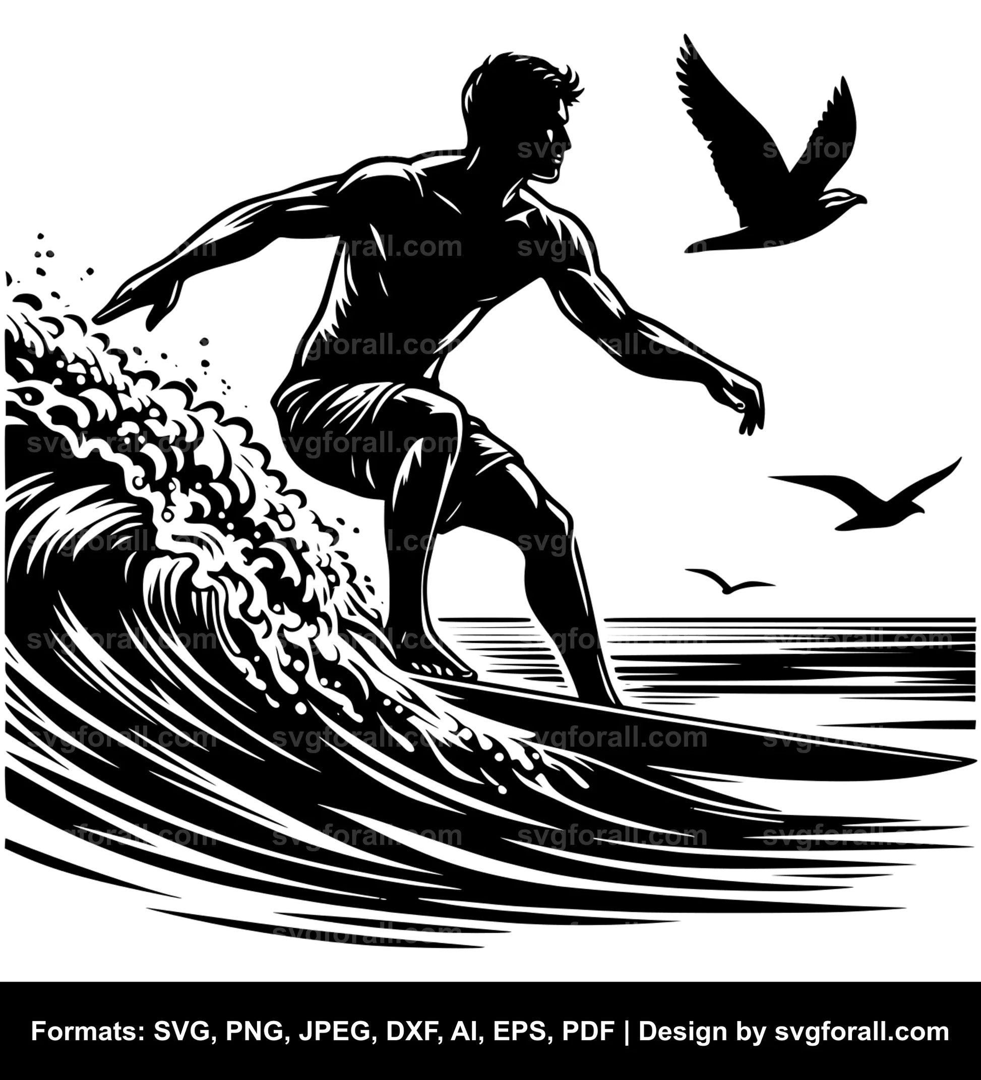 Man Surfing Black SVG