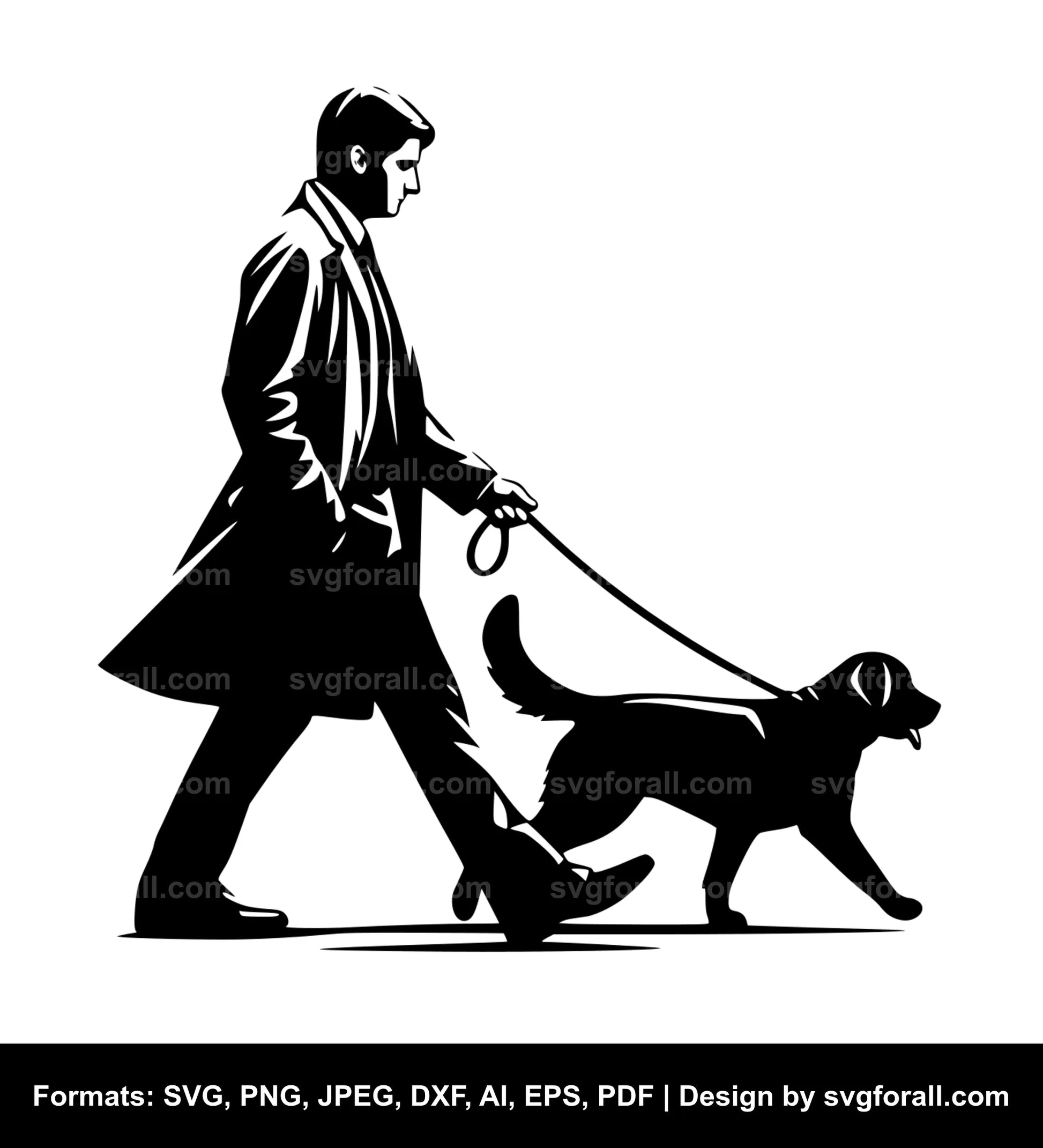 Man Walking Dog Black SVG