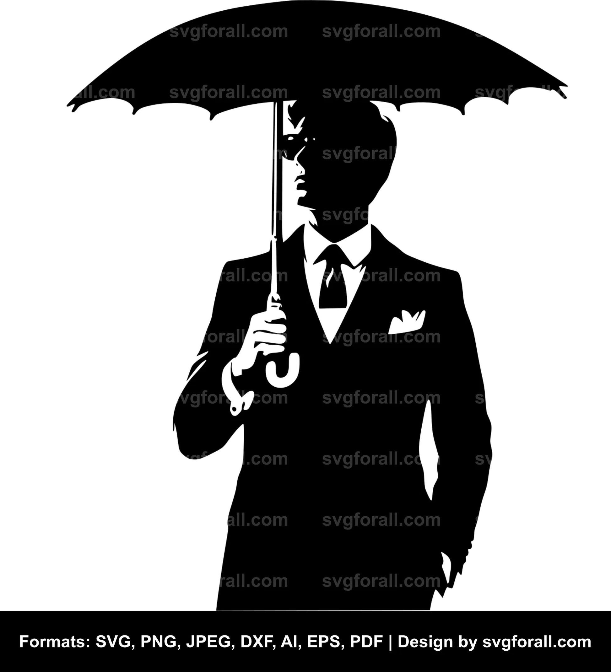 Man With Umbrella Black SVG