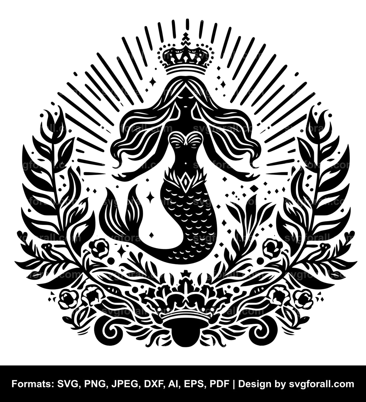 Mermaid With Crown Black SVG