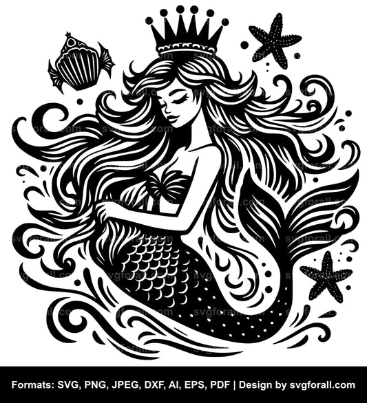 Mermaid With Crown Clipart SVG