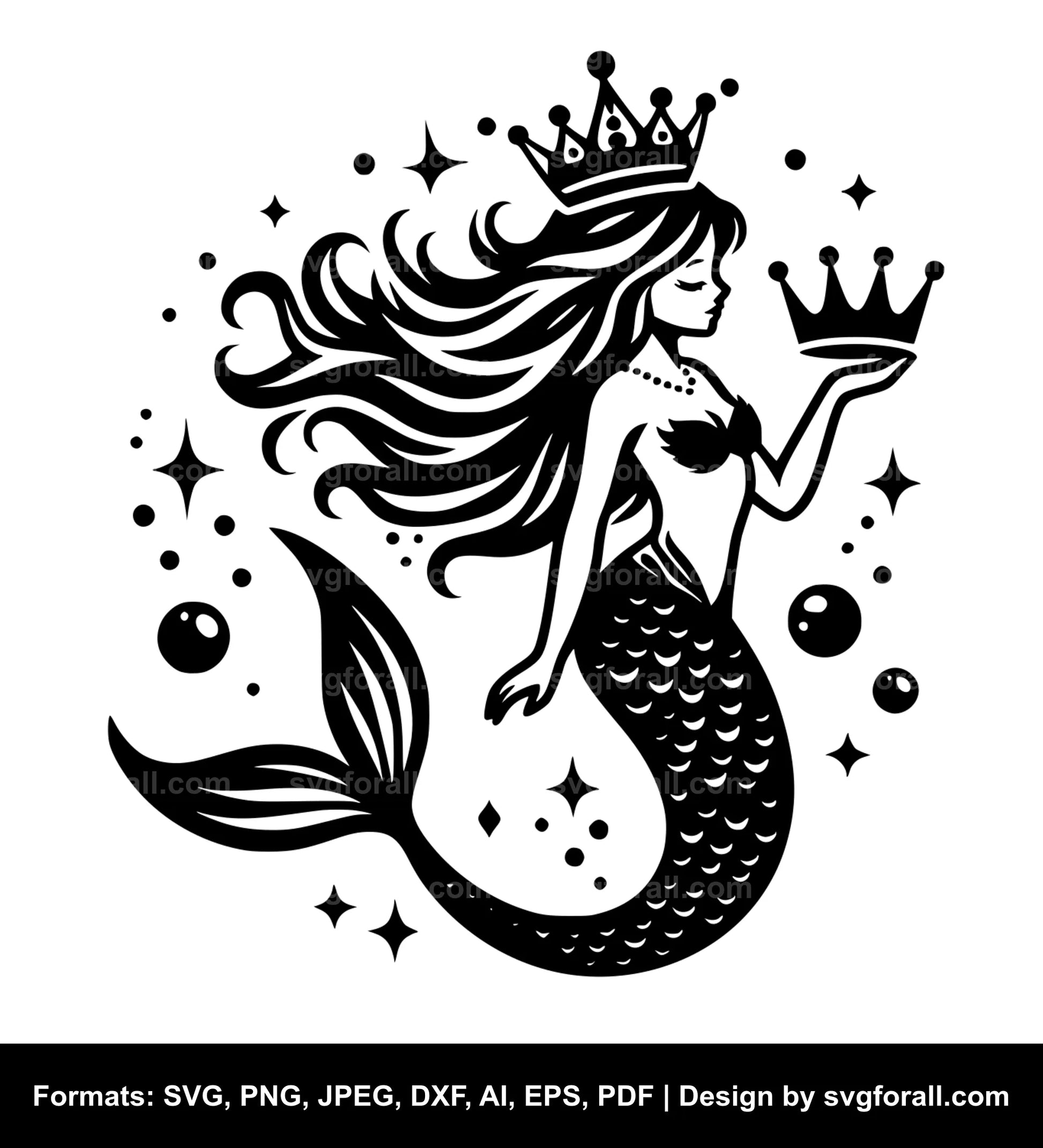 Mermaid With Crown SVG Design