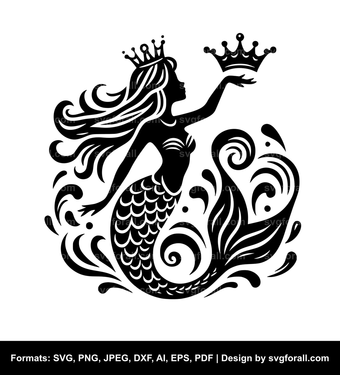 Mermaid With Crown SVG Vector