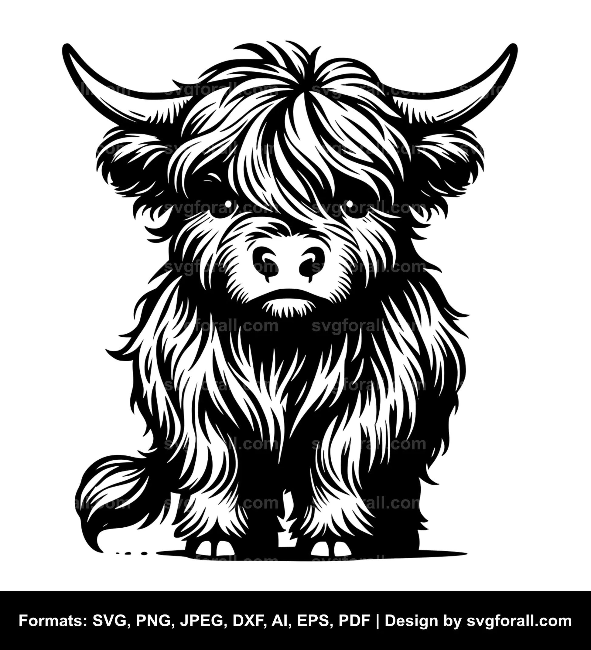 Mini Highland Cow Black SVG