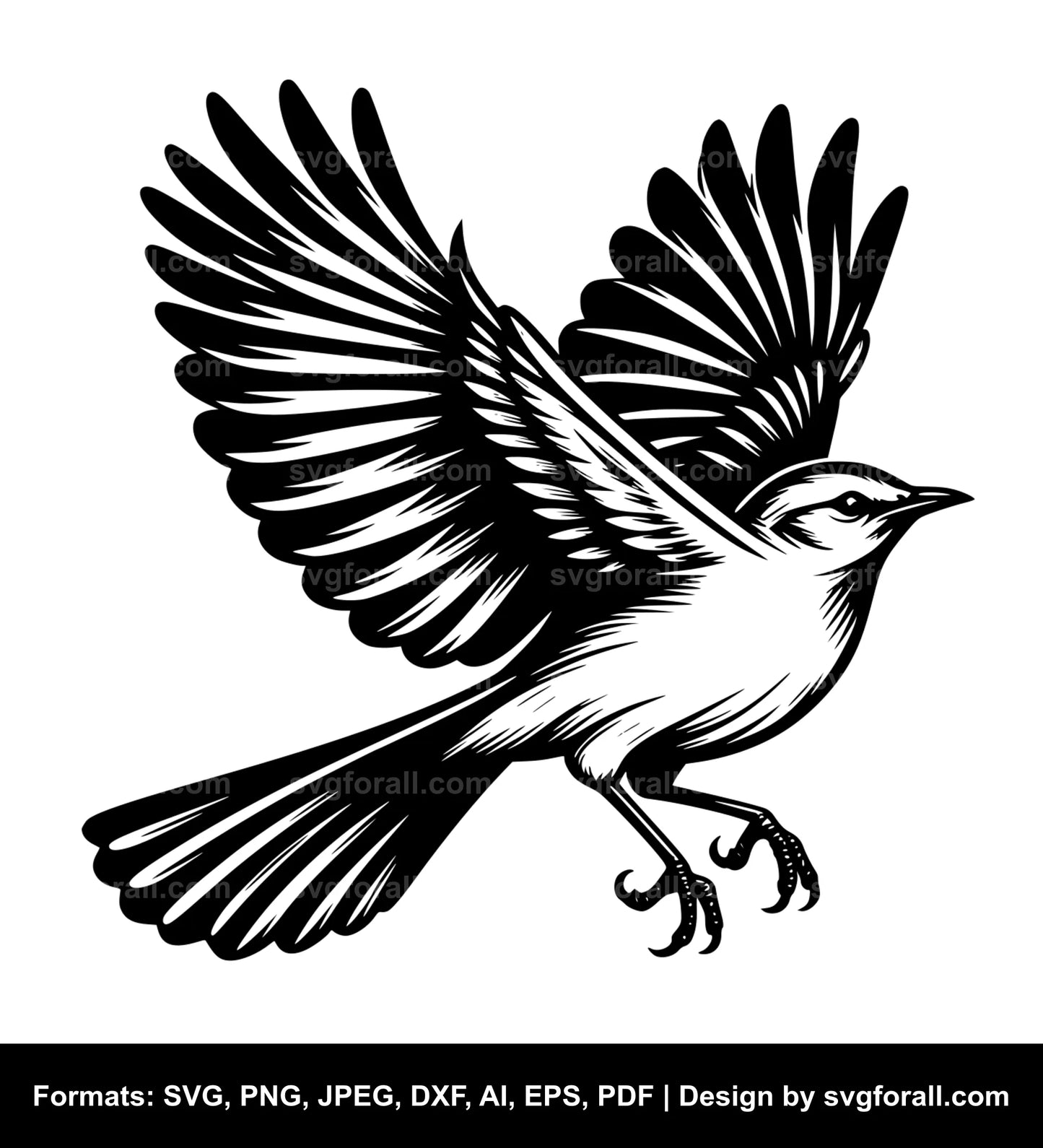 Mockingbird Flying Black SVG