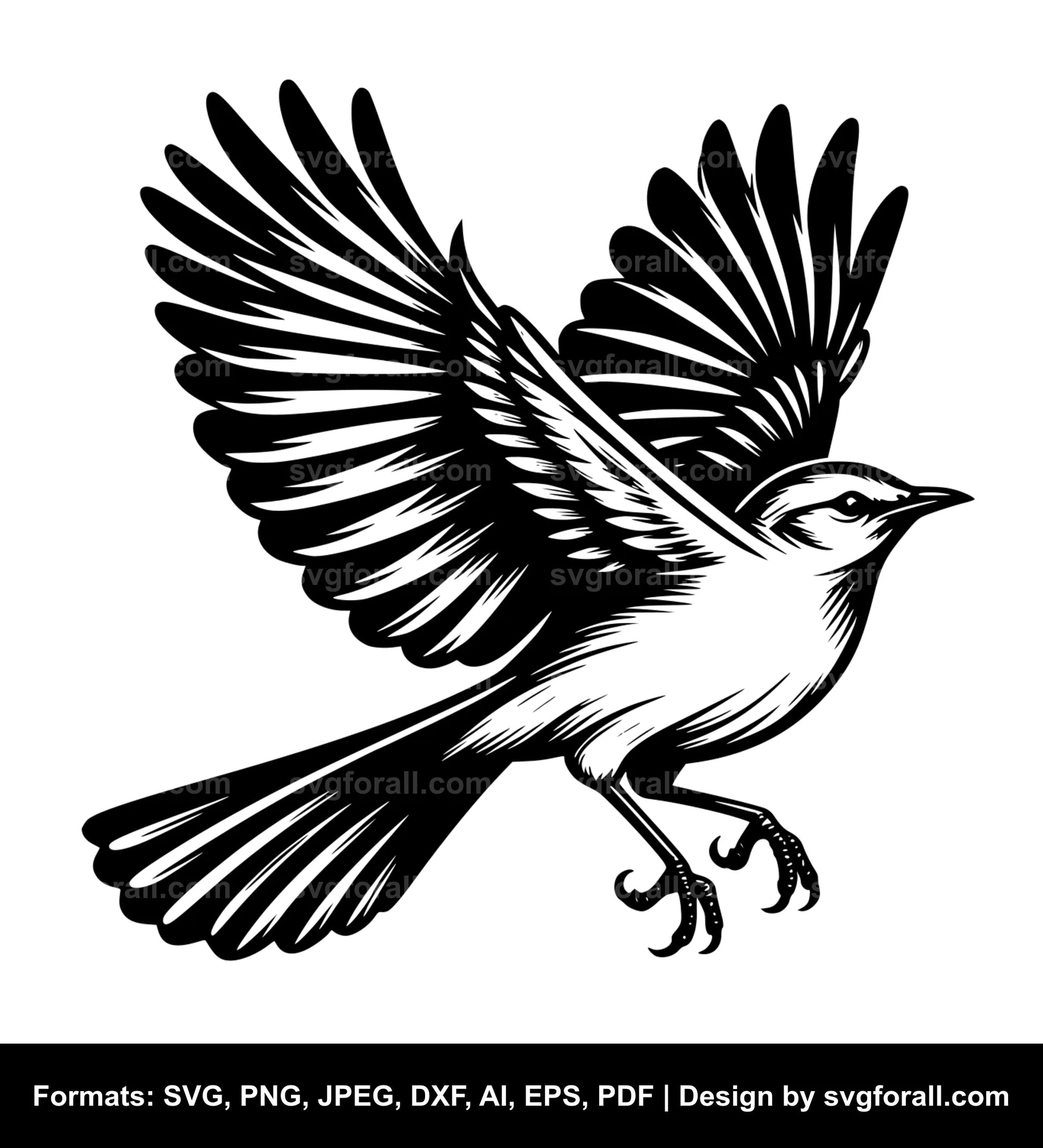 Mockingbird Flying Black SVG